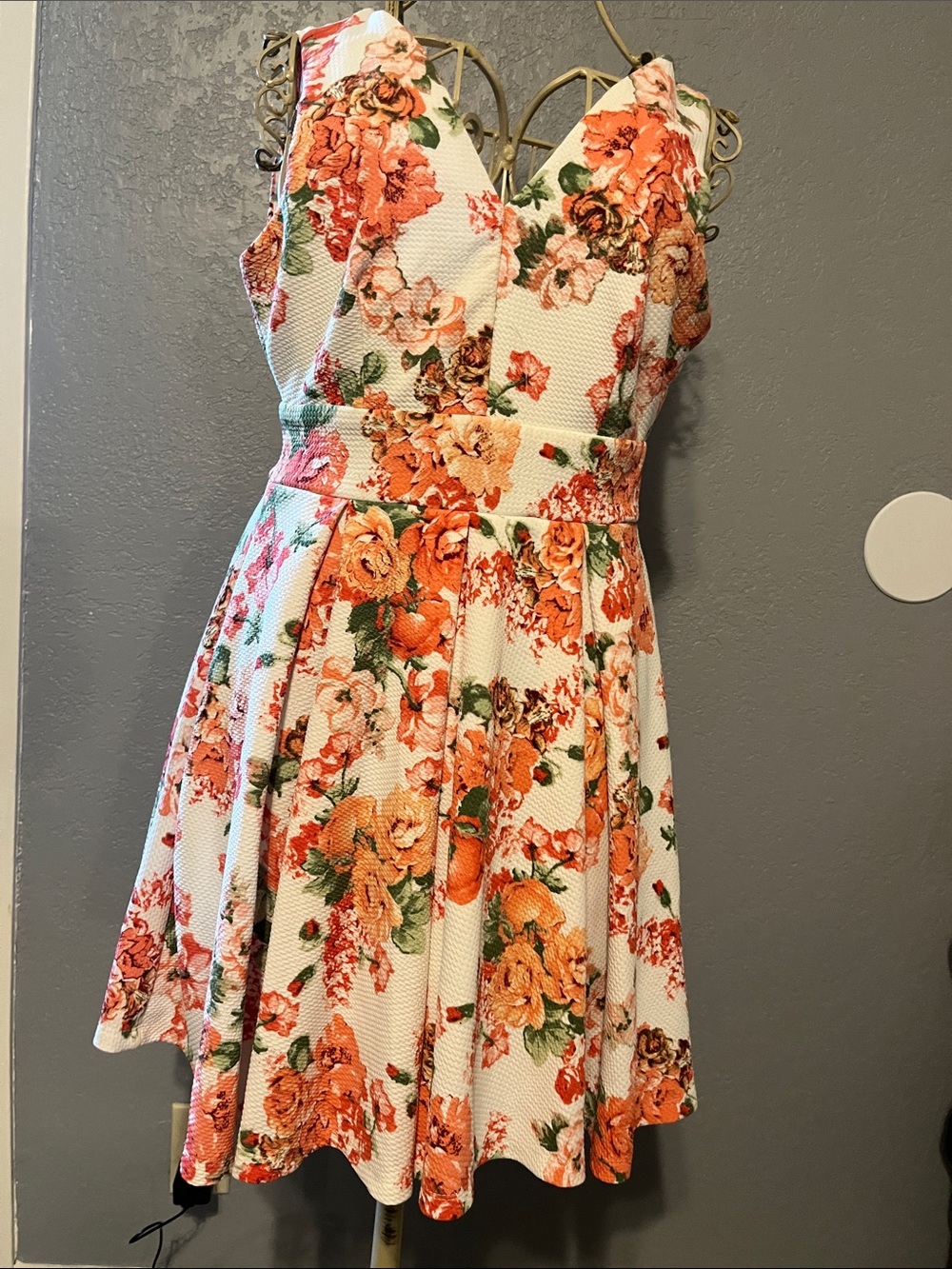 Haute Monde White Dress with Orange Floral Print